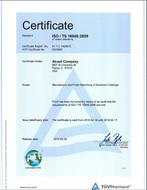 Alcast TS16949 Quality certification